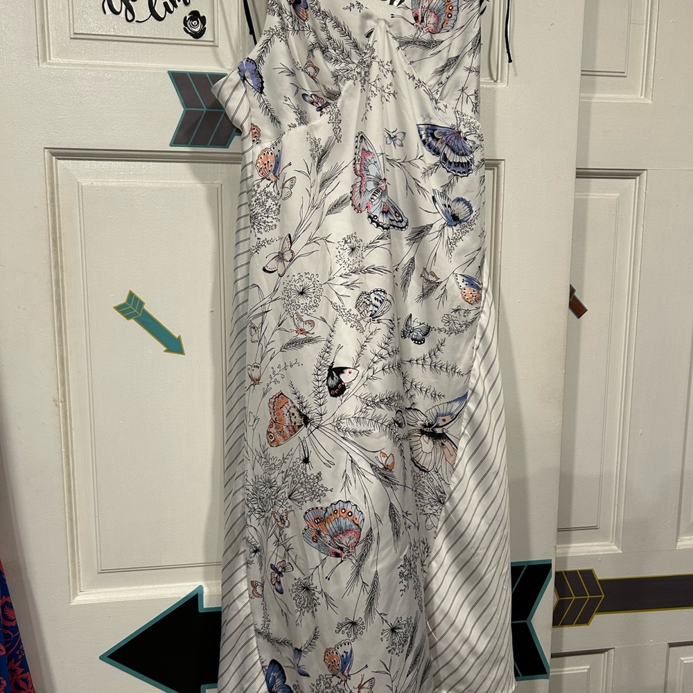 GAP White Midi Dress with Butterfly and Floral Print